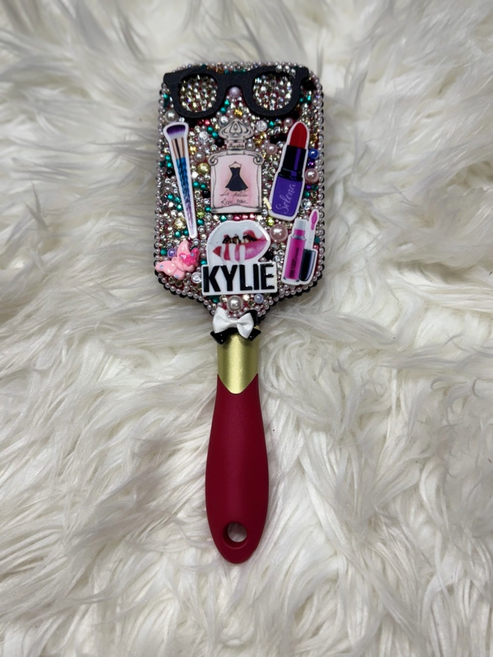 Kylie Decorative Pink Paddle Hair Brush with Jeweled Accents